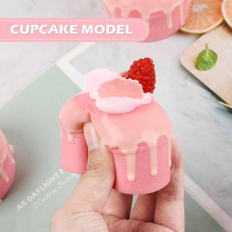 Luckforest Artificial Cupcake, 6 Pcs Pink Mixed Fake Simulation Realistic