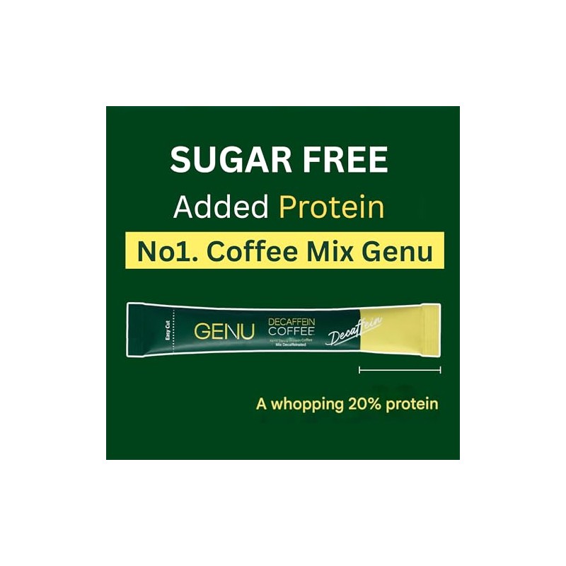 GENU Stevia Protein Coffe Mix, Instant Coffee (100 sticks, Decaffein),