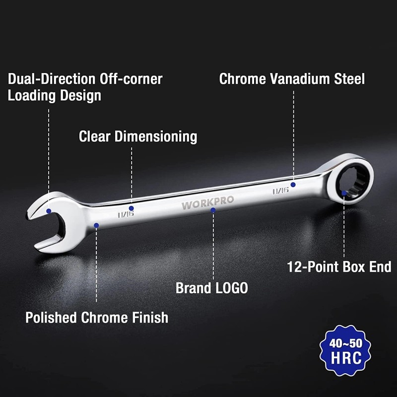 WORKPRO 22-Piece Ratcheting Wrench Set 180-degree flex head 72 Teeth