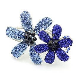 Medium Decorative Hair Clip Rhinestone Crystal Double Flowers Hair Pin Claws, Blue
