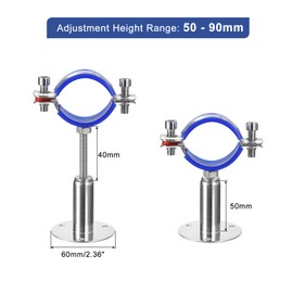 sourcing map Pack of 2 Stainless Steel Pipe Supports Wall Mounting Ceiling Mounting Pipe Bracket Adjustable Clamp Pipe Strap Suitable for Diameter 48-51 mm Piping