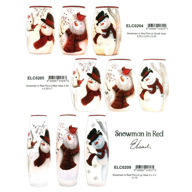 Stony Creek Decorative Lighted Glass Snowman Cardinal Holly 8" Vase