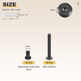 METALLIXITY Furniture Connector Bolt Cap Nut Kit(M6-1x45mm) 20Pcs, Connector Bolts M6 Screw Barrel Nuts Binding Screws, for Chair Cabinet Bed, Black