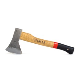 Adler Rheinland Hatchet - German Made with a 15 inch Handle Coated in Anti-Slip Black Grip Paint - 1.35 Pound Head Weight. Spanish Leather Sheath and Cotton Storage Bag Included