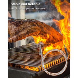 High Temperature BBQ Pit Probe 475°F w/Stainless Steel Alligator Clip Fit for UltraQ, DynaQ, PartyQ, NanoQ, DigiQ II, DigiQ DX, DigiQ DX2 & DigiQ DX3, CyberQ II, CyberQ WiFi, CyberQ Cloud, 4 Ft