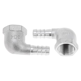 TUCKBOLD 304 Stainless Steel Hose Barb Fittings 25/64" OD 3/8" BSPT 90 Degree Elbow Connector for Air Water Oil Gas Fuel 2 Pcs Silver Tone