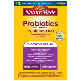 Nature Made Probiotics for Digestive Health, 30 Probiotic Capsules | Extra Strength, 15 Billion CFU from Live Cultures, Probiotics for Women and Men, 