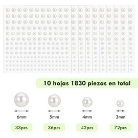 Naler 1830 Piezas Perlas de Espalda Plana para Manualidades DIY Perlas Autoadhesivas para Maquillaje Perlas de Pelo de Uñas La Fabricación de Joyas 10 Hojas 3/4 / 5/6 mm