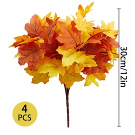 4PCS Fall Decor Maple Leaves Stems Artificial Leaves Silk Maple Leaves Fall Bouquet for Autumn Indoor Outdoor Home Kitchen Fall Floral Arrangements Thanksgiving Decorations Decor Outside Indoor Decor