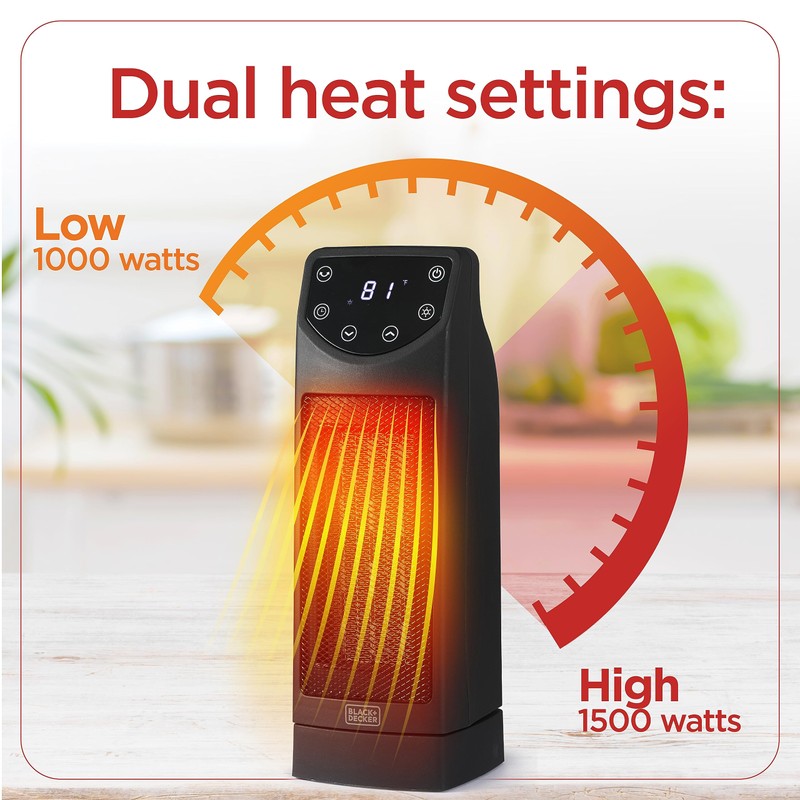 BLACK+DECKER Oscillating Space Heater, Portable Heater with Remote Control, Ceramic