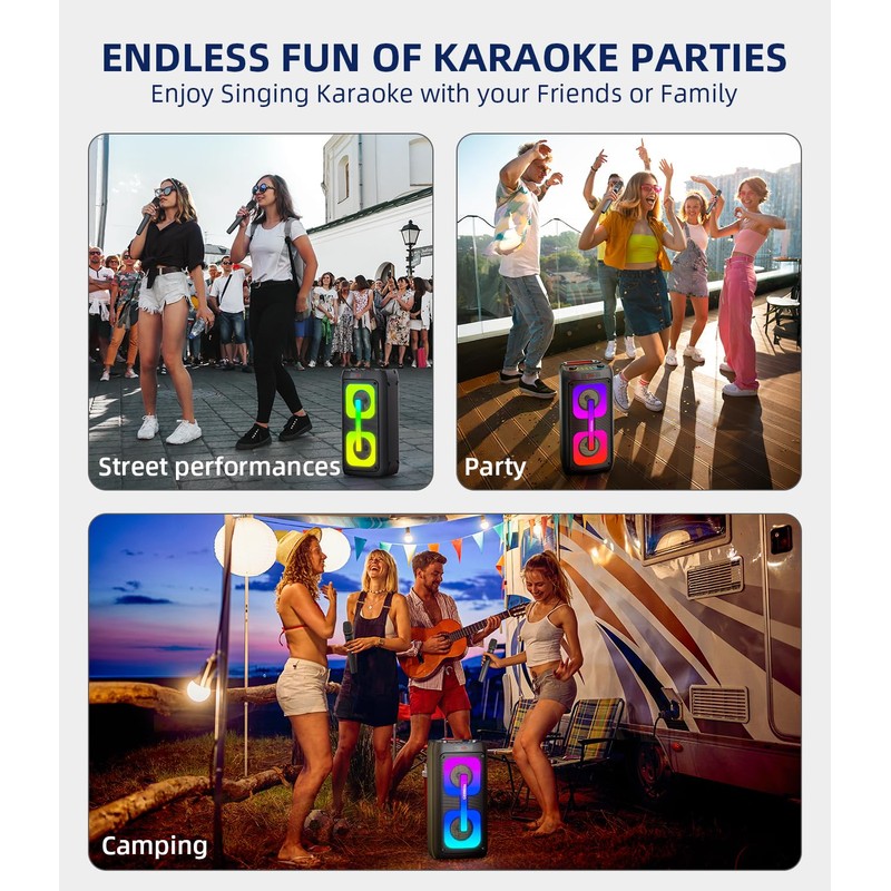Karaoke Machine for Adults, Portable Bluetooth Speaker with 2 Wireless