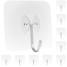 Large Adhesive Hooks for Hanging Heavy-Duty 44Ib(Max) 20 Packs, Wall Hangers without Nails Self-Adhesive Traceless Clear and Removable, Waterproof and Rustproof Multiple Uses for Bathroom Kitchen Home