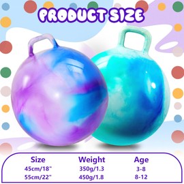 AMFUN Space Hopper,22 Inches Hopper Ball for Kids Age 3-12,Jumping Ball with Handle,Inflatable Hopper Ball with Pump for Boys Girls Age 3 and up Outdoor Garden Game (Blue Purple)