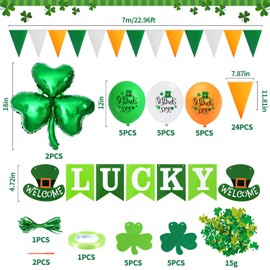 iZoeL St Patricks Day Decorations St Patricks Day Accessories, Welcome Lucky Banner Irish Bunting St Patricks Day Balloons Shamrocks Bunting Confetti for Home Bar Paddy's Day Irish Day Party Supplies