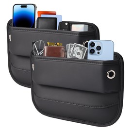 INTMOOD Car Seat Gap Filler, Universal Premium Leather Front Seat Side Organizer, Car Storage Box for Holding Phone, Sunglasses, Keys, Car Accessories fit Auto SUV Truck （Black 2 Driver's + Passenger