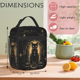 SKYDAWNY Black Cat Lunch Tote for Women, Cute Insulated Lunch Bag