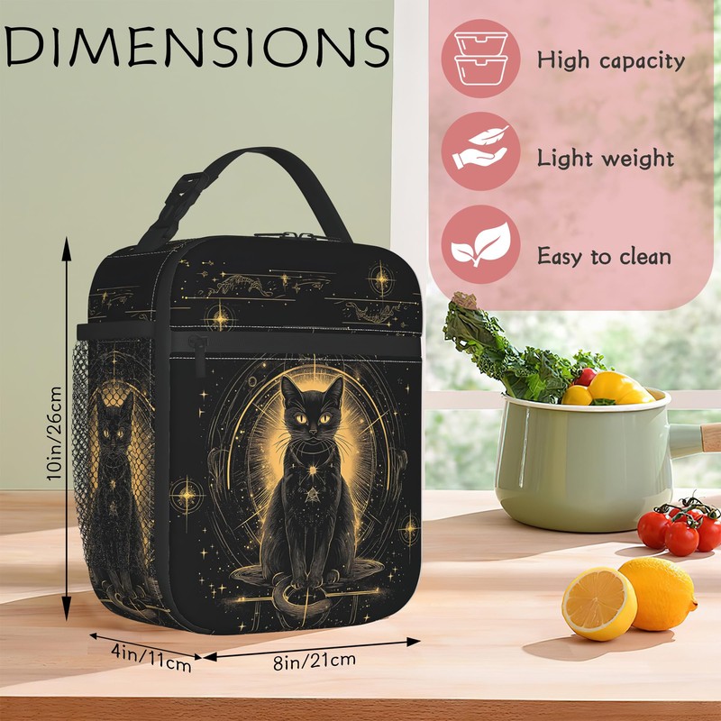 SKYDAWNY Black Cat Lunch Tote for Women, Cute Insulated Lunch