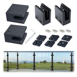 Muzata 4Pack Adjustable Glass Clamp for Thickness 5/16"-1/2"(8mm-12mm) Black Square 1 3/4" x 1 3/4" Stainless Steel Heavy Duty Glass Shelf Bracket GA04 BP4