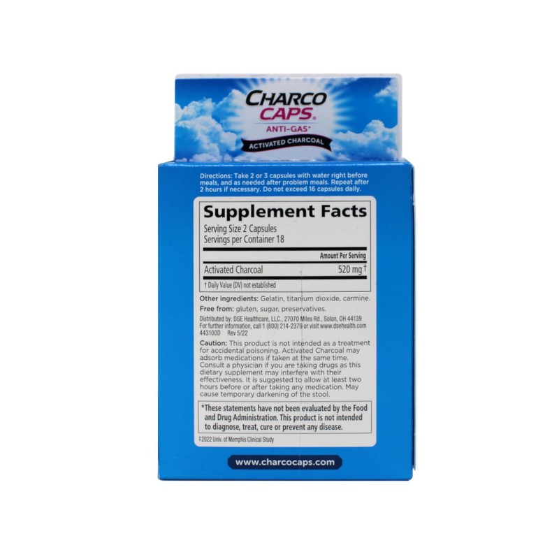 Charcocaps Anti-gas Formula 260 mg Per Capsule, 36 Capsules Each