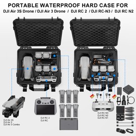 Lekufee Waterproof Hard Case Compatible with DJI Air 3S/3 Drone/Fly More Combo/RC 2/N3/N2 Remote Controller and Accessories (Case Only)