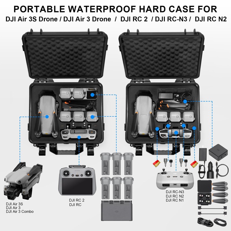 Lekufee Waterproof Hard Case Compatible with DJI Air 3S/3 Drone/Fly