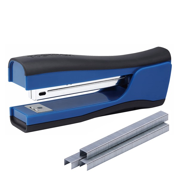 Bostitch Office Dynamo 4 in 1 Standup Stapler, Includes 420 Staples, 20 Sheet Capacity, Integrated Pencil Sharpener, Staple Remover & Staple Storage, Blue