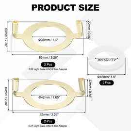 YOKIVE E27 E26 Lamp Harp Saddle Base, 2 Set 1.7"/1.4" (42mm/36mm) Lamp Harp Holder Base Lamp Harp Adapter with Non-Slip UNO Collar Ring Adapter for Threaded Base, Gold