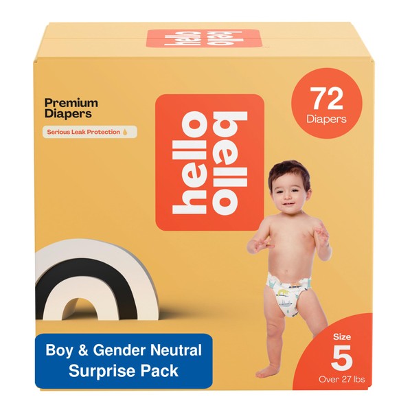 Hello Bello Premium Baby Diapers Size 5 I 72 Count of Disposable, Extra-Absorbent, Hypoallergenic, and Eco-Friendly Baby Diapers with Snug and Comfort Fit I Surprise Boy & Gender Neutral Patterns