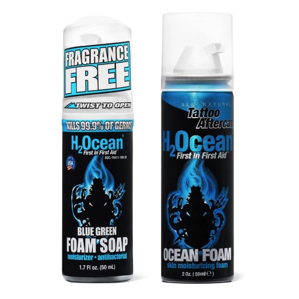 H2Ocean Ocean Foam Tattoo Aftercare 2oz + Blue Green Foam