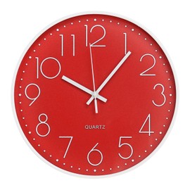 bakbrand Wall Clock 12 Inch Non-Ticking Silent Modern Simple Style Round Decor Clock Red Stereoscopic Dial Quartz Wall Clocks for Home/Office/School/Living Room/Bedroom/Kitchen