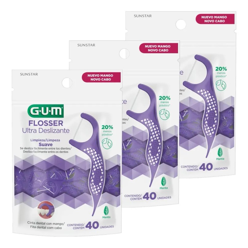 Flosser Gum Ultra Deslizante Menta 3 Packs De 40 unidades Cu