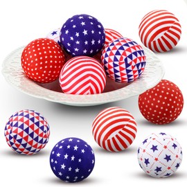Ceenna 12 Pcs 2.36 Inch Red White Blue Fabric Ball Fillers 4th of July American Flag Day American National Day Decorations Patriotic Decor Ball for Vase Bowl Fillers Home Decor Ornament Table Decor