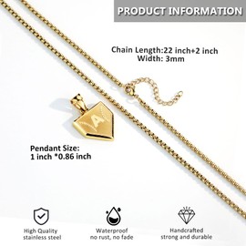 Initial A-Z Necklace for Boys Stainless Steel Letter Shield Pendant Box Chain 22+2 inch Inspirational Baseball Home Plate Necklace Baseball Jewelry Gift for Men(G-S) Over 18 years old