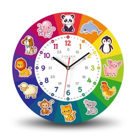 Cander Berlin MNU 7930 T Children's Wall Clock Silent 30.5 cm Silent MDF Analogue Learning Clock Boys Girls Children's Room without Ticking Noises Colourful Animals