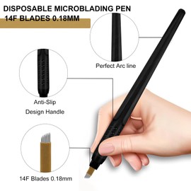 Professional Black Disposable Microblading Pens Hand Tools with Blades for Eyebrow Makeup Permanent Makeup Microblading Supplies (0.18-14F 10PCS)