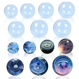 BIGEBO 7 Pcs Clear Silicone Sphere Molds for Resin Casting, 3D Seamless Ball Mold for Jewelry Soap Candle Making Different Sizes Sphere Silicone Molds Resin & Flower