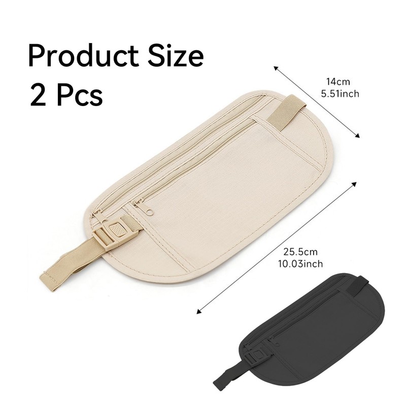 2 Pcs Money Belt Anti-Theft,Money Pouch Stealth Wallet,Nylon Fanny Pack