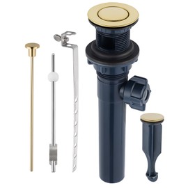 Bathroom Sink Drain with Lift Rod, Pop Up Sink Drain with Overflow, Brushed Gold Drain Stopper for Vessel Sink, Assembly for Bathroom Faucet