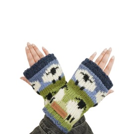 Pachamama Women Wool Hand Warmers Fleece Lined Handknitted Sheep Multicoloured One-Size Handmade Extra Warm Fair Trade