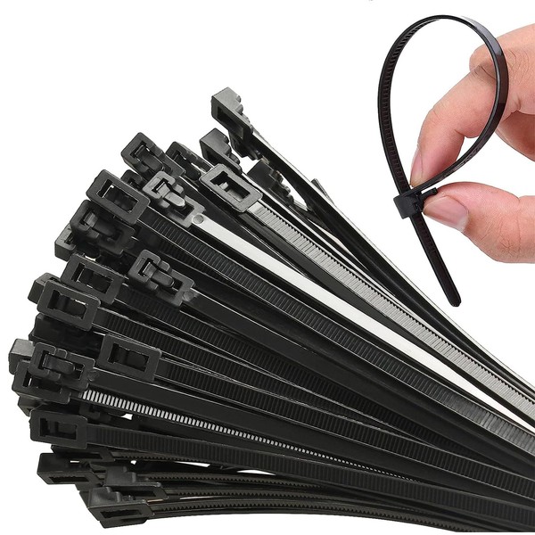 Pack of 100 Cable Ties Resealable Black 7.6 x 250