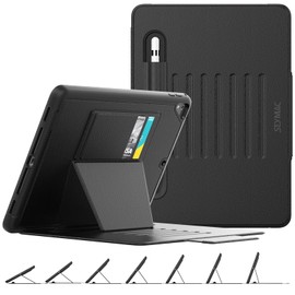 SEYMAC stock SEYMAC stock Case for iPad 6th/5th Generation/Air 2 / Pro 9.7', Magnetic Auto Sleep/Wake Smart Cover with [Multi-angles Stand] Pencil Holder & Card Slot Feature for iPad 9.7 Inch 2018/2017, Black