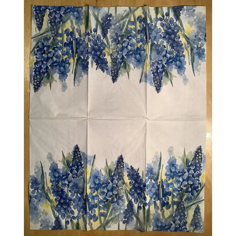 TWO Spring Flowers Grape Hyacinths Pearls Purple Paper Napkins Decoupage
