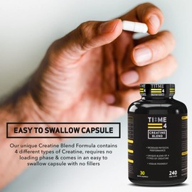 Time 4 Nutrition Time 4 Creatine Blend - 240 Creatine Capsules Not Creatine Tablets, 30 Day Supply, Unique Blend of 4 Types of Creatine, 6000mg Per Daily Serving Improve Muscle Strength Vegan Friendly & Gluten Free