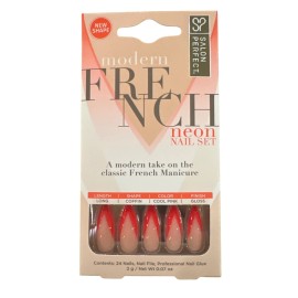 Salon Perfect 24 Nails Modern French Long Coffin Glossy+French Peach+Pink Neon