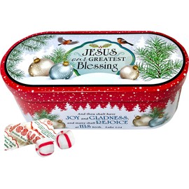 Scripture Candy, Jesus Our Greatest Blessing Christmas Tin, 4 Ounce Soft Peppermint Candy