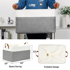 DULLEMELO Extra Large Storage Baskets for Organizing 22"x15"x13" Foldable Fabric Storage Baskets Organizer Bins with Handles Large Storage Basket for Shelves Closet Toys Books (White&Grey)