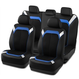 PIC AUTO Car Seat Cover – Silver & Blue Leather with Breathable Mesh Seat Cover for Cars, Stylish Two-Tone Leather Full Set Seat Covers, Universal Fit, Durable for SUV, Truck, Sedan, Vehicles