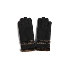 YISEVEN Women's Winter Sheepskin Shearling Leather Gloves Wool Lined Furry Cuffs Heated Sherpa Merino Thick Mittens Soft Warm Fur Lining for Cold Weather Driving Work Gifts, Black Suede Medium