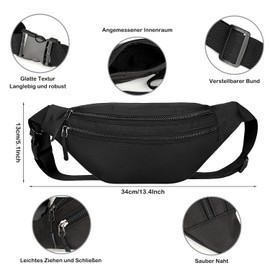 Bum Bag, Portable, Elegant, Waterproof, PU Leather, Multifunctional Waist Bag, Waist Bag, Sports for Men and Women, for Bum Bag, Festival, Running, Travel, Hiking, black