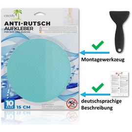 cocofy Large Non-Slip Stickers for Bath and Shower Diameter 15 cm XXL Pads, Blue, Round, Non-Slip Stickers as Non-Slip Mat in the Shower Also for Children, Pack of 10